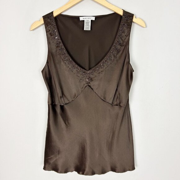 Vintage Y2K Silk Beaded Shell Tank Blouse Nine West size 10 Women's - Picture 1 of 4